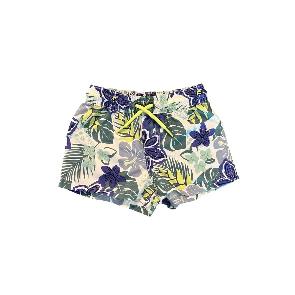 Carter's Boys Tropical Floral Swim Trunks Blue Purple Print Shorts 12M (0952)